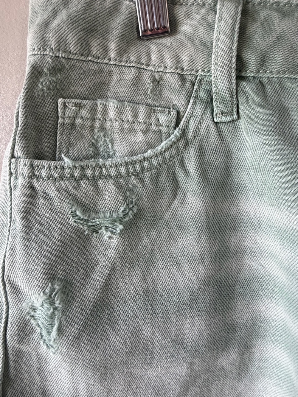 Vervet Sage Green Distressed Denim Shorts Size Small | Raw Hem High Rise| NWT - Picture 5 of 14